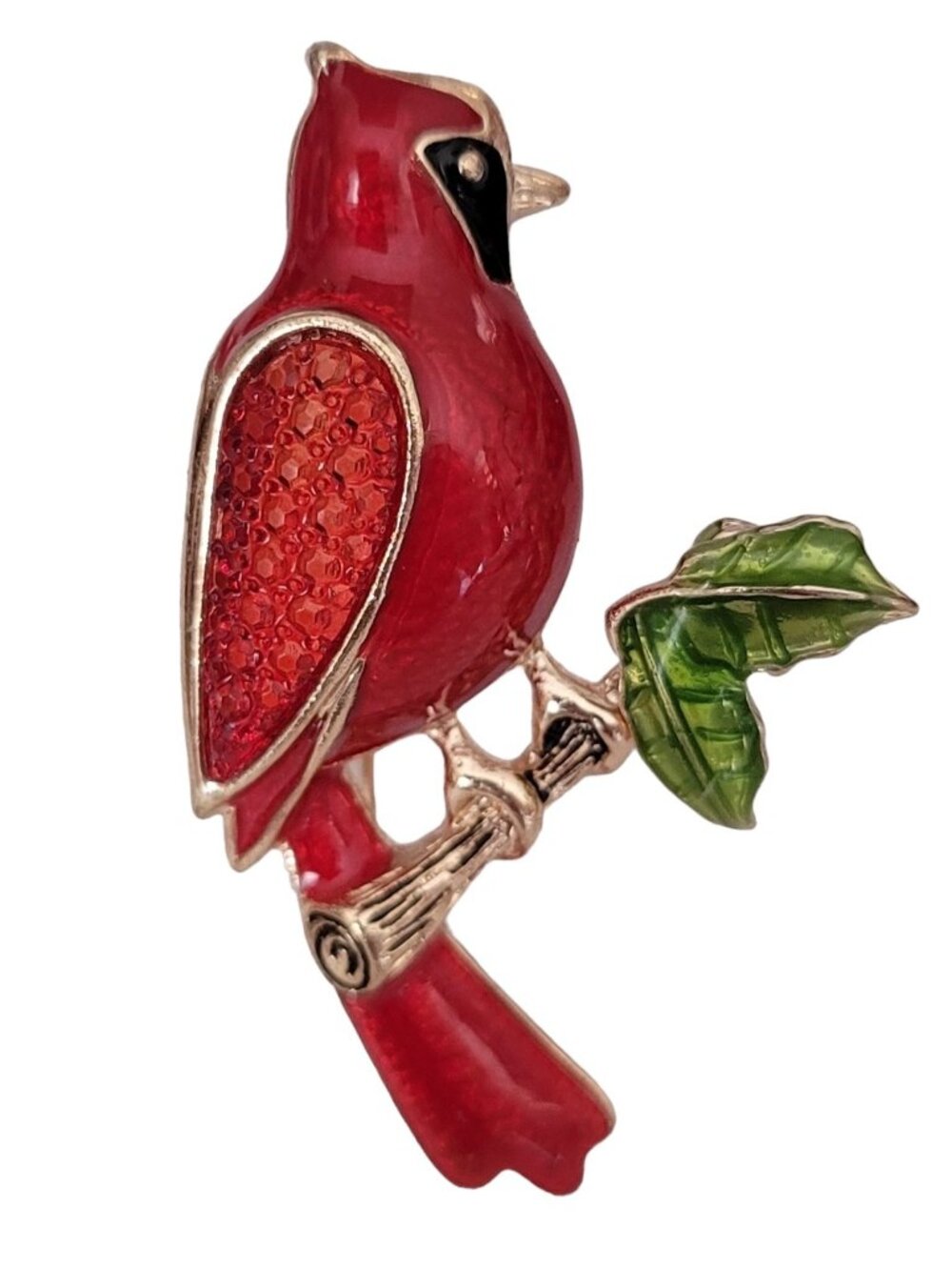 Napier Red Enamel Plique-a-jour Style Inlay Christmas Holly Cardinal Brooch Pin